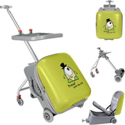 Children's Ride-On Suitcase, Kids Luggage Set, 20 Inch Expandable Hardside Suitcase with Spinner Wheels, 2-in-1 Trolley Case & Baby Stroller, Airport Travel Made Easy (Black) - Green