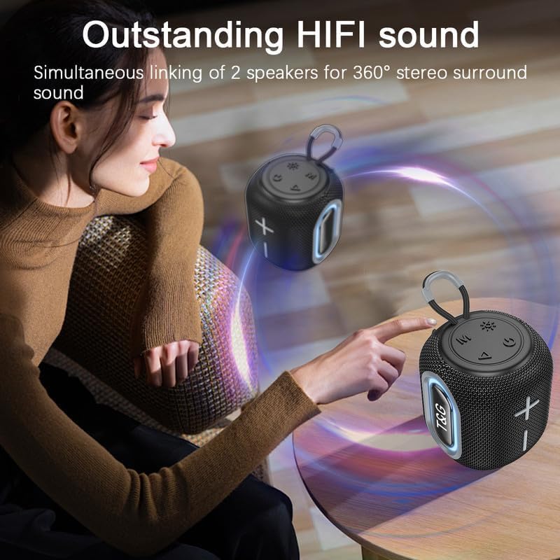 Portable Bluetooth 5.0 Speaker, Dual Pairing Wireless Mini Subwoofer with Multi-LED Light Modes, TWS, FM/TF Card/U Disk – 360° HD Surround Sound, 24H Playtime – Ideal for Travel, Camping, Party