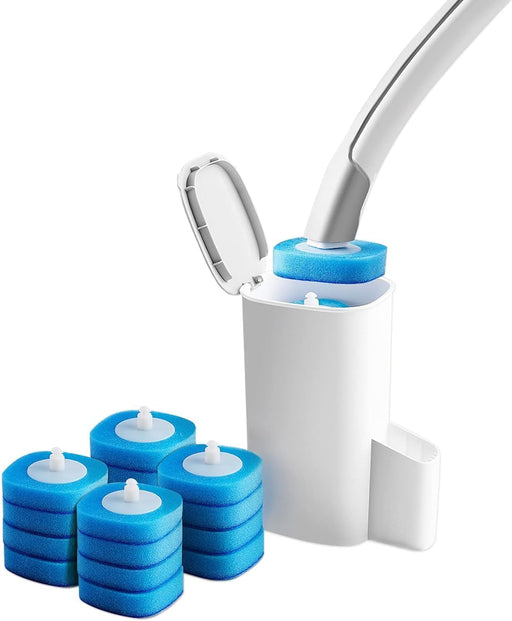 SKY-TOUCH Disposable Toilet Brush and Holder Bathroom Cleaner Kit with 16 Wand Replacement Heads - Disposable Touch Free & Hygienic Bathroom Accessory for Sparkling Toilet Bowl - Disposable Toilet Brush and Holder Toilet Brush and Holder Set 2
