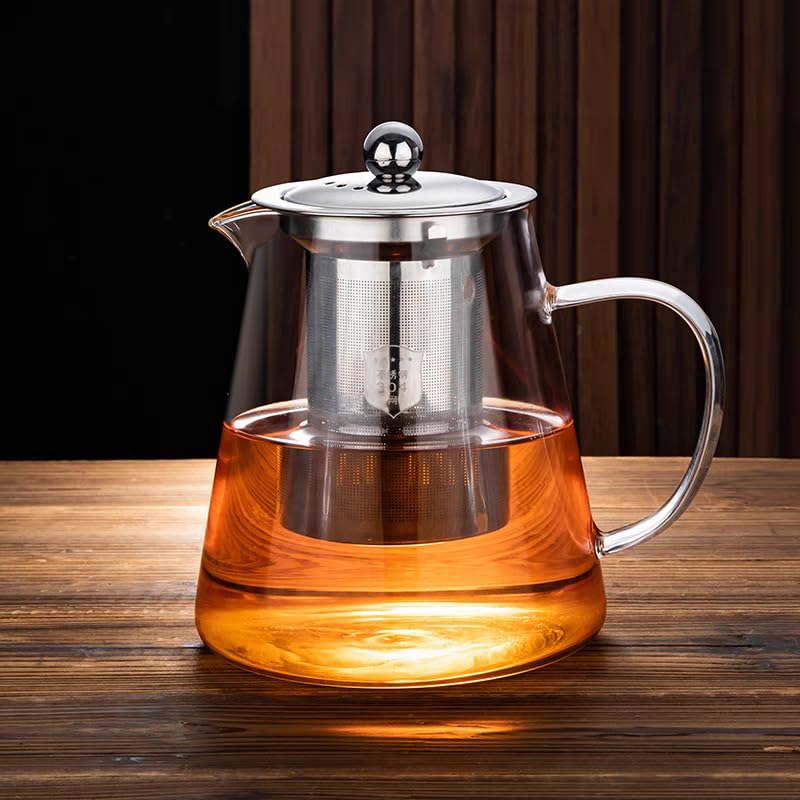 Small Glass Teapot with Infuser, Stovetop Safe, Blooming and Loose Leaf Tea Maker Set, with Removable Stainless Steel Infuser (450ml)
