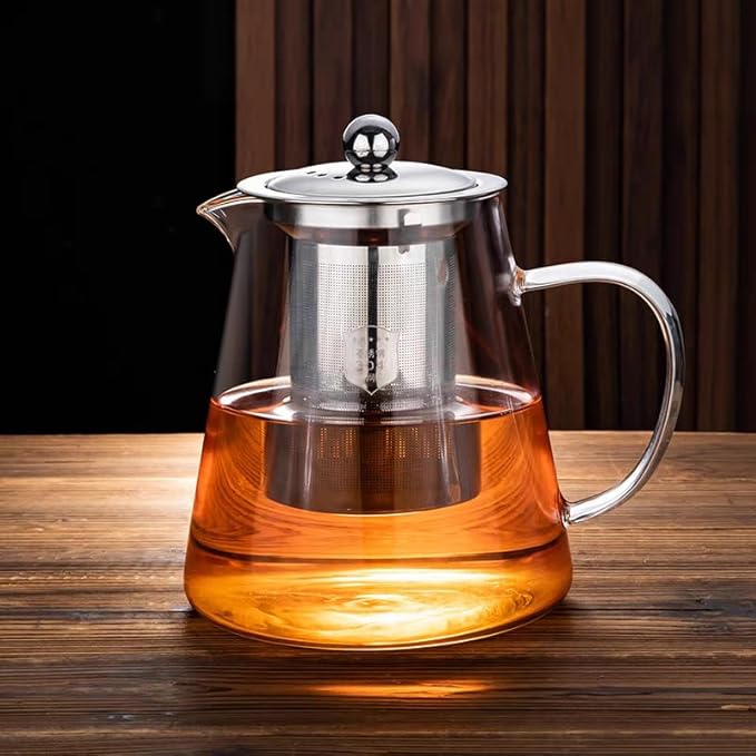Small Glass Teapot with Infuser, Stovetop Safe, Blooming and Loose Leaf Tea Maker Set, with Removable Stainless Steel Infuser (450ml)