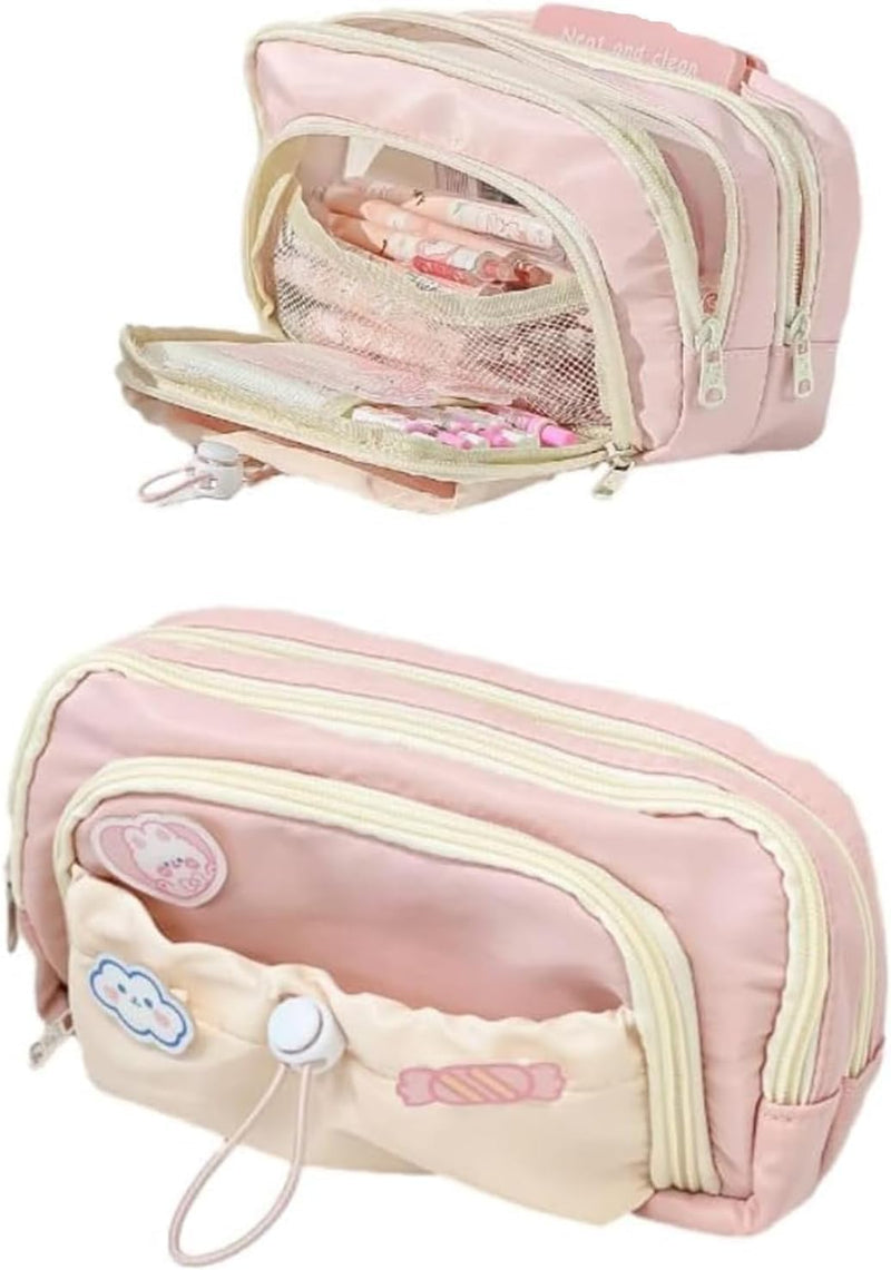 X spring Kawaii Pencil Case, Large Capacity Aesthetic Stationery Organizer, Durable Zipper Pouch for School Supplies, Cute Desk Storage Bag for Students, Teens and Artists at Home Office