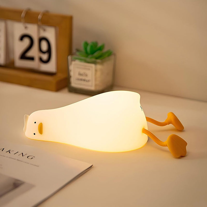 Rechargeable LED Lying Flat Duck Night Light for Kids, 3 Level Dimmable Silicone Nightlight Squishy Touch Lamp for Nursery, Breastfeeding, Toddler & Baby Decor, Cute Bedside Nightlights Gift - Duck Night Light