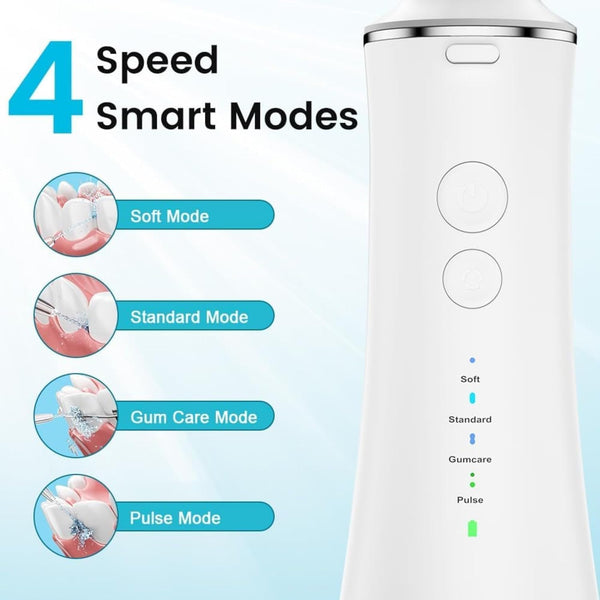 SKY-TOUCH Cordless Water Flosser Portable Dental Oral Irrigator with 4 Modes & 4 Nozzles, 280ml Water Tank, Rechargeable & Waterproof for Teeth, Braces & Gum Care, Home & Travel Use