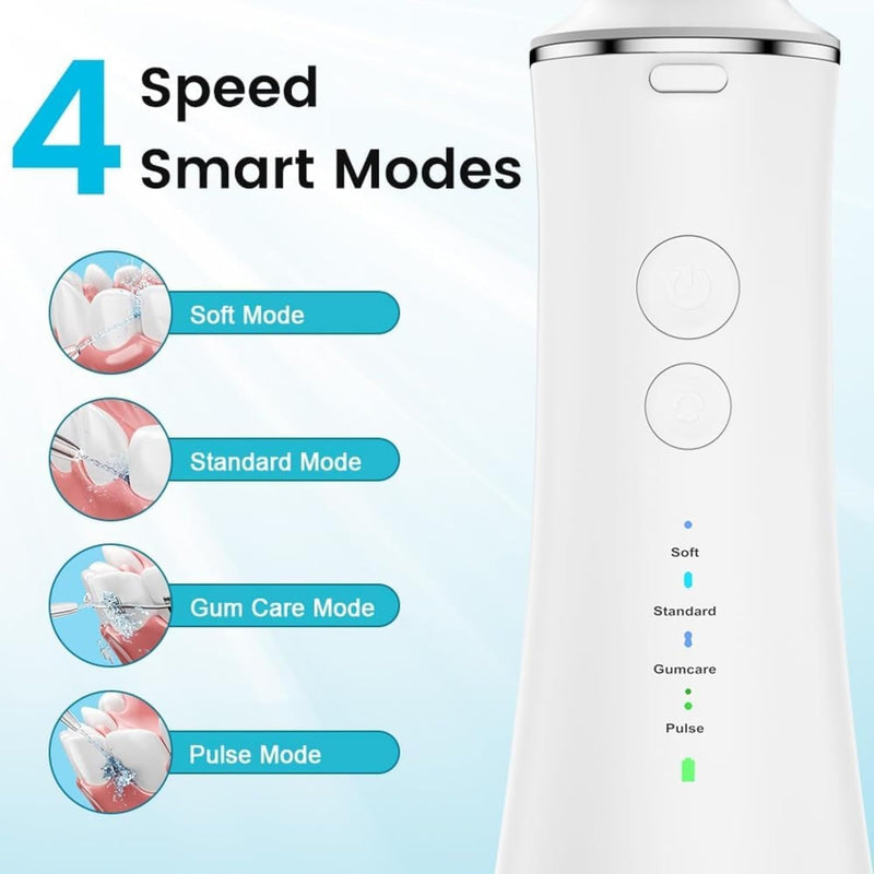SKY-TOUCH Cordless Water Flosser Portable Dental Oral Irrigator with 4 Modes & 4 Nozzles, 280ml Water Tank, Rechargeable & Waterproof for Teeth, Braces & Gum Care, Home & Travel Use