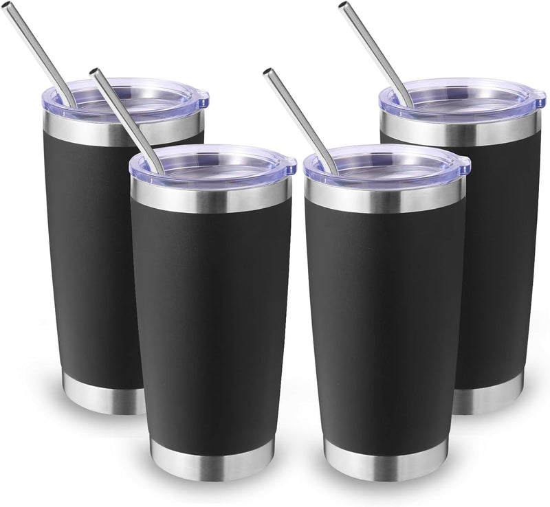 Volhoply 20oz Stainless Steel Tumbler with Lid and Straw,Double Wall Insulated Travel Iced Coffee Mug Fits Car Cup holder,Powder Coated Cups for Hot and Cold Drinks,Gifts for Women Men（White,1 Set）