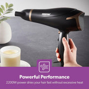 Geepas GH8643 Hair Dryer - 2-Speed & 3 Temperature Settings 2200W Cool Shot Function For Frizz Free Shine Detachable Cap- 2 Years Warranty