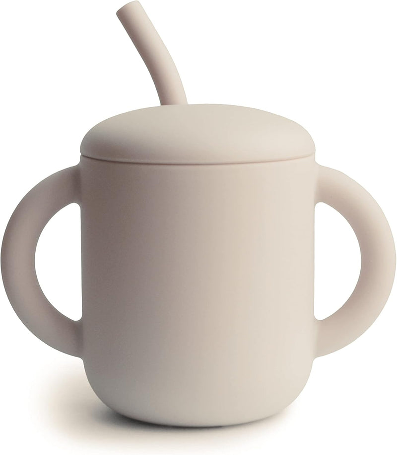Mushie Silicone Training Cup with Straw for Baby - 175ml Leak-Resistant Cups for Toddlers with Removable Lid - BPA-Free, Dishwasher Safe | Blush