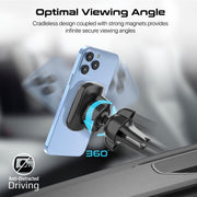 Promate Magnetic Car Mount, Universal Cradleless AC Vent Phone Holder with 360-Degree Rotatable Design, Low Vibration, Anti-Slip Grip and Metal Ring Plate for iPhone 14, S23, VentMag-L - L
