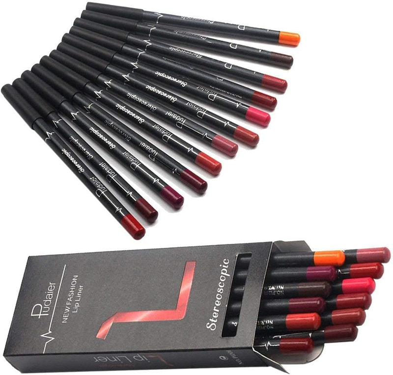 12Pcs Lot Set 12 Colors Lip Liner Pencil Waterproof Non-marking Matt Velvet Lipstick Pen (PUDAIER 12PC SET) - PUDAIER 12PC SET