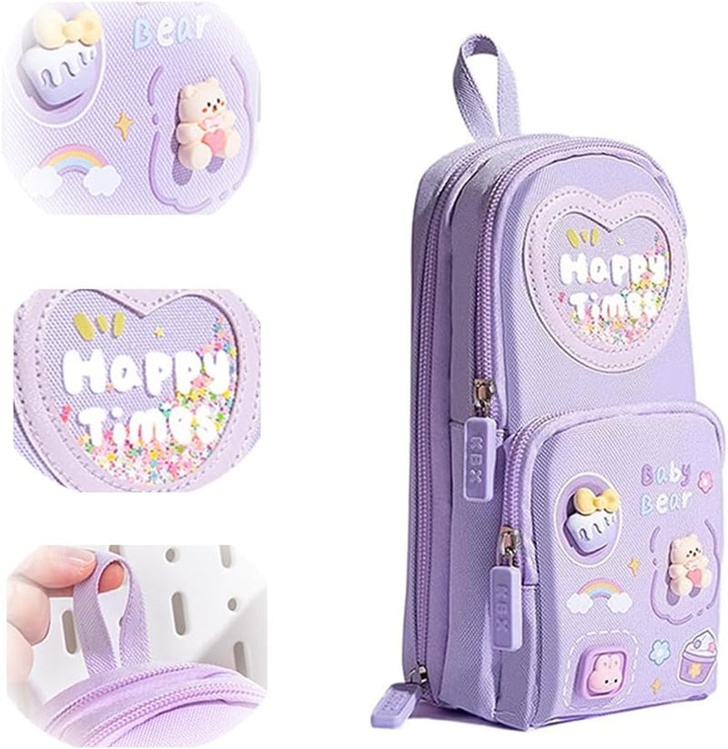 Pencil Case, Large Capacity Pencil Pouch, Handheld Pen Bag, Pencil Case Cute, Makeup Pocket Small Gadget Bag, 6 Compartments Pencil Bag Gift for Office School Teen Girl Boy Men (Pink) - Purple