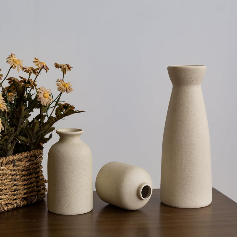 Home Decor Ceramic Vase Set of 3 : Pampas Grass Dried Flowers Vase Morden Boho Vases Decoration Items for Living Room Home Kitchen Dinner Table Shelf Office Desk Decor(White)