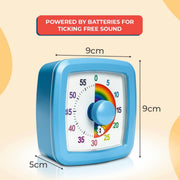 Rainbow Visual Timer for Kids (60 Minute) Silent Analog Countdown Clock with Colorful Time Management Disk Ideal for Classroom, Study, Therapy, and ADHD Focus Routines (Blue, 9cm)