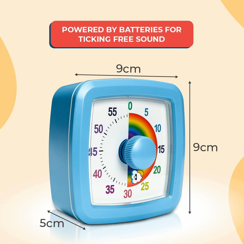 Rainbow Visual Timer for Kids (60 Minute) Silent Analog Countdown Clock with Colorful Time Management Disk Ideal for Classroom, Study, Therapy, and ADHD Focus Routines (Blue, 9cm)
