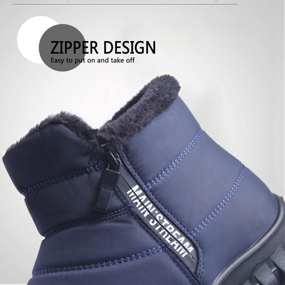 Men's Waterproof Warm Cotton Zipper Snow Ankle Boots, Winter Warm Slip on Thick Plush Mens Snow Boots, Non-Slip Winter Shoes for Men (Black,7.5)