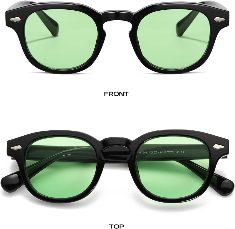 Unisex Vintage Retro Round Style Tinted Sunglasses For Men Women Fashion Circle Sun Glasses 46mm - C09 Black Frame/Green Tinted Lens