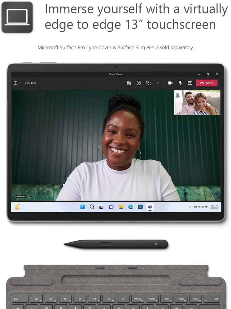 Microsoft Surface Pro 9 with 2880 X 1920 (267 PPI) PixelSense Display, Intel Core i7-1255U, Integrated graphics, 16GB RAM, 1TB SSD, Windows 11, Platinum - [QKI-00008] Device Only - Silver