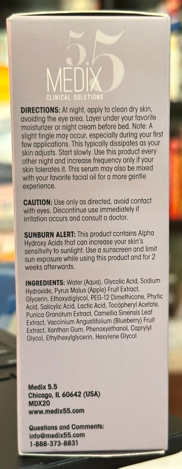 Medix 10% Glycolic Acid Face Peel Exfoliating Serum W/Lactic Acid + Salicylic Acid Gentle Skin Care Exfoliate Facial Peel Treatment Targets Fine Lines, Wrinkles, Large Pores, Age Spots 1.75 FL Oz