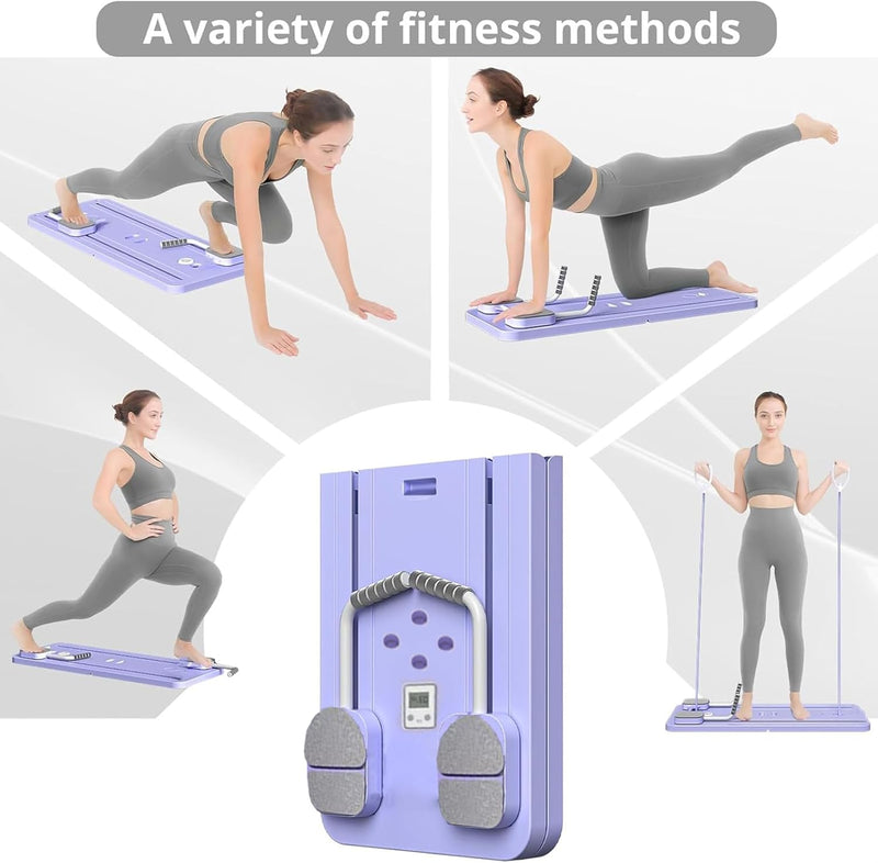 Pilates Reformer Set,Multi-Purpose Foldable Pilates Reformer Board,High Strength Pilates Equipment Portable Fitness Board For Home Women Men - Purple