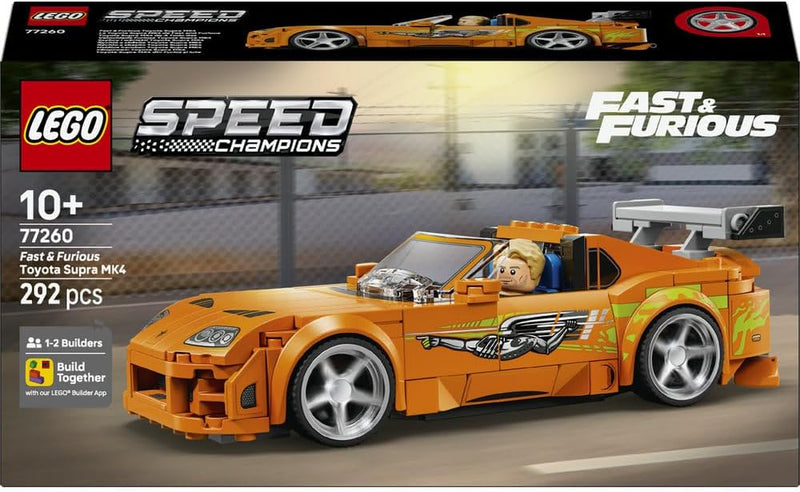 Speed Champions The Fast and The Furious Toyota Supra MK4 Car Toy - Model Kit w/Bryan O'Conner Minifigure - STEM Gift for 10+ Year Old Boys & Teenage Movie Fans - 77260