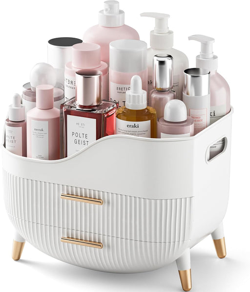 Makeup Organizer with Drawers,Skincare Organizer for Vanity,Storage Box with Handle,Large Cosmetic Display case for Dresser, Bathroom Countertop - White