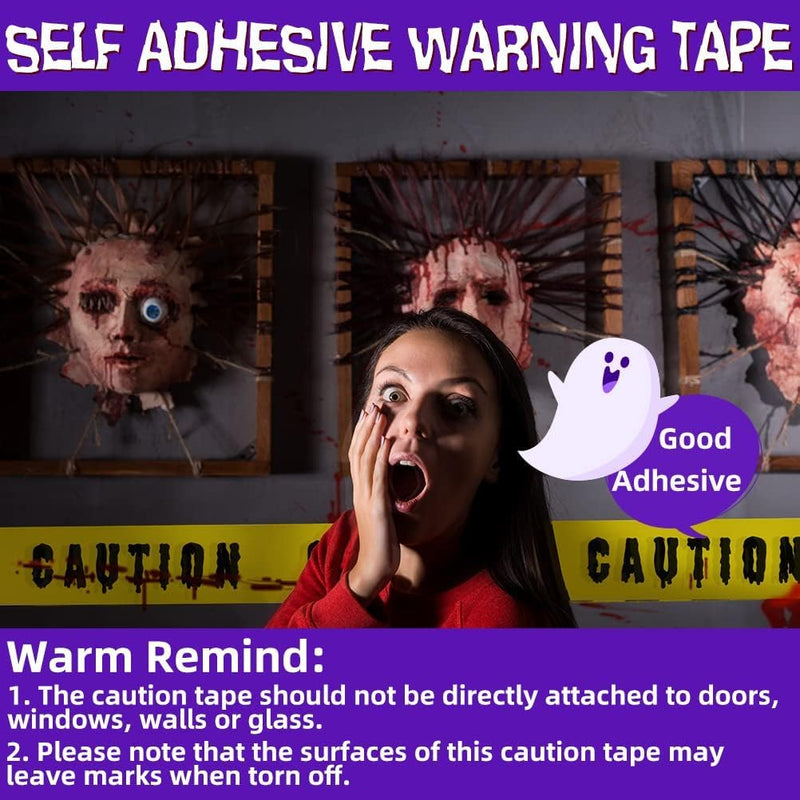Tiokkss Halloween Caution Tape - Black and Yellow Hazard Warning Adhesive Barricade Tape for Outdoor Decorations and Zombie Party Props