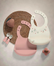 Mamas & Papas 2-Pack Waterproof Silicone Baby Bibs, Adjustable BPA-Free Feeding Bibs with Large Pocket for Food Catching, Ideal for Weaning for 6-18 Months - Neutral Speckle