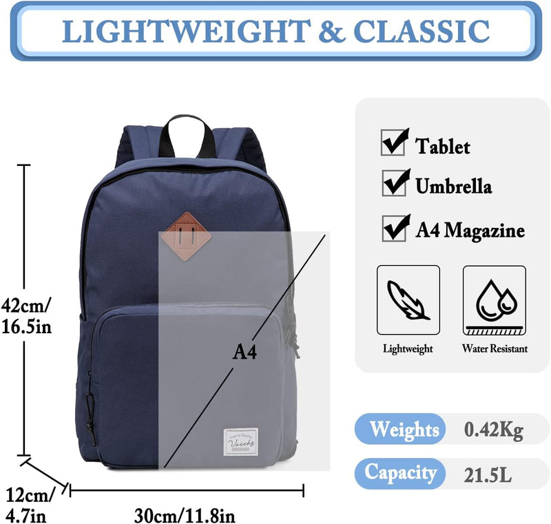 VASCHY Backpack for Women Men, Ultra Lightweight School Bag for Kids Teen Boys Girls, Casual Daypack Work, Travel