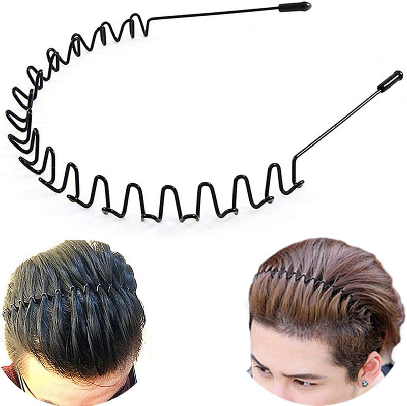 XINGZHE Metal Hair Bands for Men Women's Headbands, Unisex Black Wavy Spring Sports Headband for Men's Hair Band Hoop Clips Women Accessories Simple Elastic Non Slip Wide Headwear Bandeau Outdoors