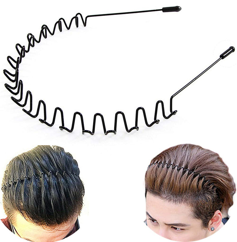 XINGZHE Metal Hair Bands for Men Women's Headbands, Unisex Black Wavy Spring Sports Headband for Men's Hair Band Hoop Clips Women Accessories Simple Elastic Non Slip Wide Headwear Bandeau Outdoors