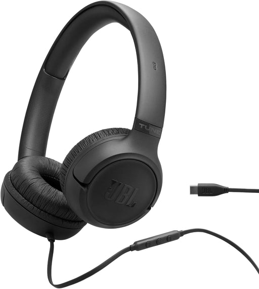 JBL Tune 520C USB-C Wired Headphones Hi-Res Audio, Pure Bass Sound, 3-Button Remote, Padded On-Ear Design Purple - JBL TUNE 530C Black
