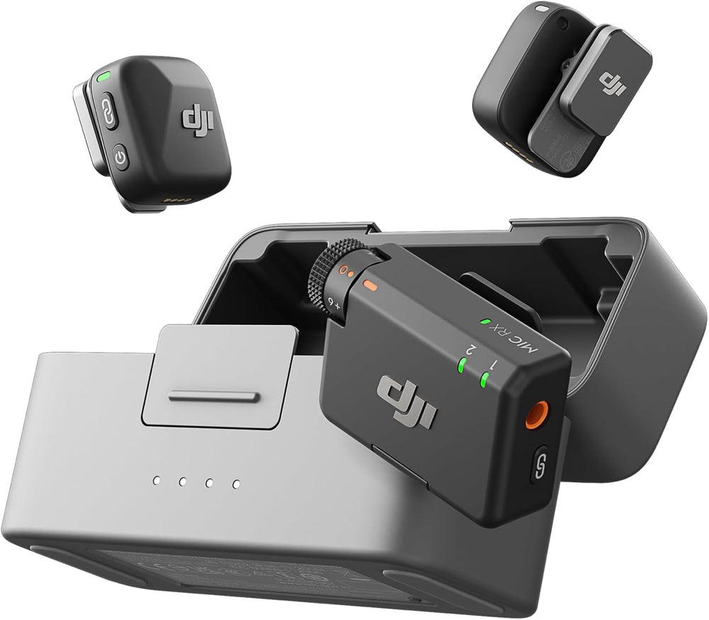 DJI Mic Mini (2TX+1RX+Charging Case), Detail-Rich Audio, 48h Use, Noise Cancelling, Automatic Limiting, Wireless Mic for Camera/iPhone/Android, Vlog, UAE Version, DJI Official Warranty Support