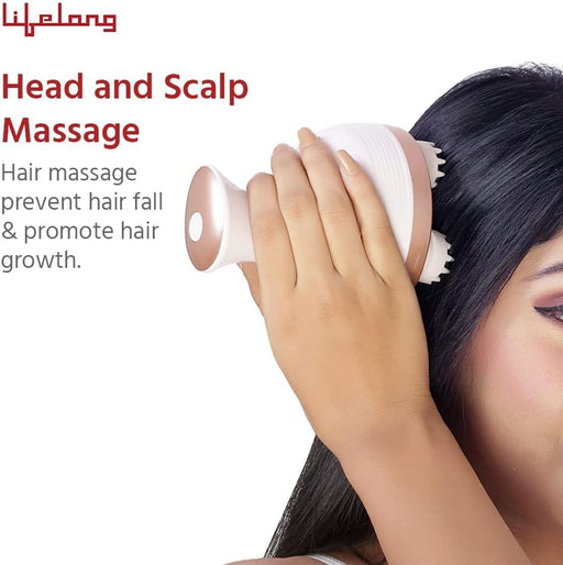Lifelong LLM225 Rechargeable Head, Scalp Full Body Pain Relief Massager, Electric Head Kneading Massager,4 Speed Modes,Handheld Portable Head Scratcher for Hair Growth,Deep Clean & Relaxation,Brown
