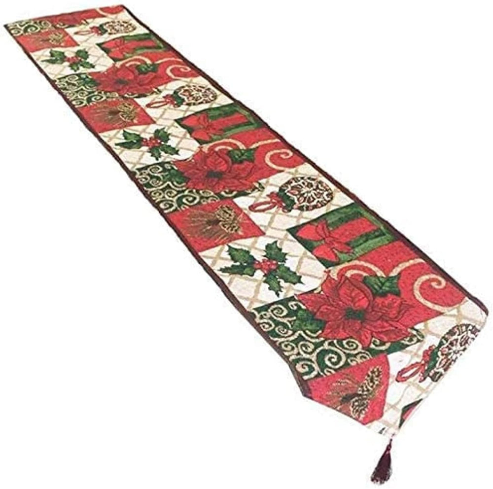 Sulfar Christmas Decorative Table Runner 13 x 71 inch Cotton Table Cloth with Tassels Floral Sofa Table Decor for Christmas & Thanksgiving Party
