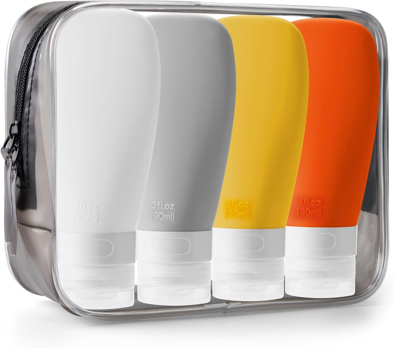 INSFIT Portable Travel Bottles, INSFIT TSA Carry On Approved Toiletries Containers, 60ml Leak Proof Squeezable Silicone Tubes, Refillable Travel Accessories for Shampoo Body Wash Liquids 4 PacK