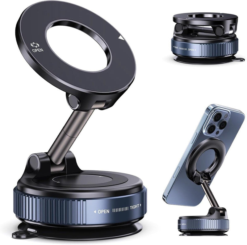 Limos 360 Vacuum Magnetic Car Phone Holder Suction Cup Mount for Windshield Dashboard Hands-Free Adjustable Stand Compatible with Magsafe Smartphones GPS Navigation Strong Suction Mount