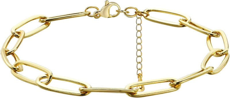 Dainty Gold Bracelet for Women 14K Gold Plated Lightweight Chain Bracelet Herringbone Twisted Rope Box Mesh Bracelet Charm Minimalist Handmade Jewelry Gift - Paperclip Chain-Gold