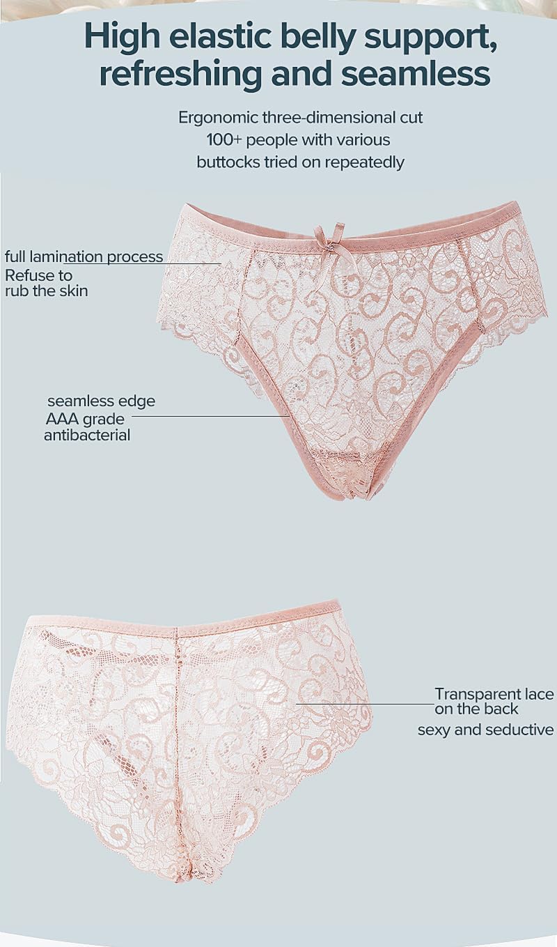 Misharen 6Pcs Pack Combo - Lace Lingerie Underwear, Lace Bikini Briefs, Hipster, High-Rise, Breathable Lace Pantie Women