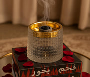 Crystal Glass Bakhoor Burner Oud burner Incense Bakhoor Charcoal Burner مبخرة عود,مبخرة بخور Frankincense Burner Madkhan Mabkhara Bakhoor Gold Incense Burner (Clear)
