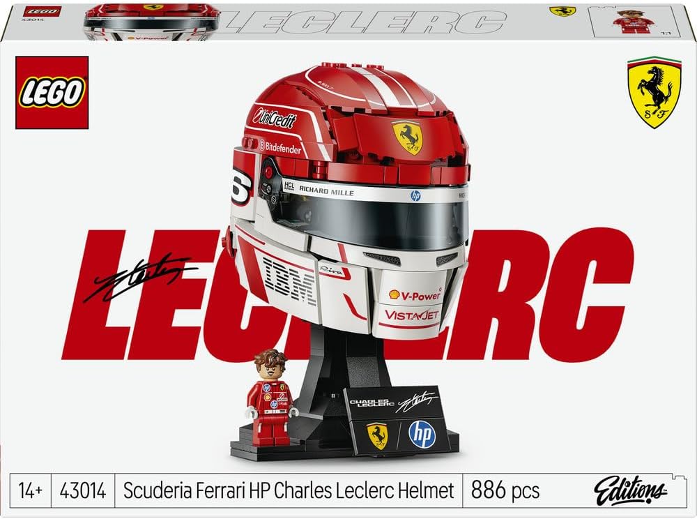 Editions Scuderia Ferrari HP Charles Leclerc Helmet - F1 Merchandise - Display Model Kit w/Collectible Minifigure - Gift for 14+ Year Old Boys & Adult Motorsport Fans - 43014