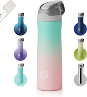 Stainless Steel Water Bottle with Straw Lid 20 oz Double Wall Vacuum Insulated Kids Water Bottle Keeps Hot and Cold for Boys Girls School Sports Travel - Green&Pink 550 ml