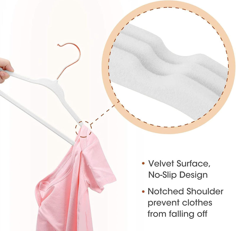 Red Dot Gift® Baby Velvet Hangers 11Inch/28cm - Nursery Clothes Hangers Non Slip Toddler Hangers, 360 Chrome Swivel Hook (White, 30)
