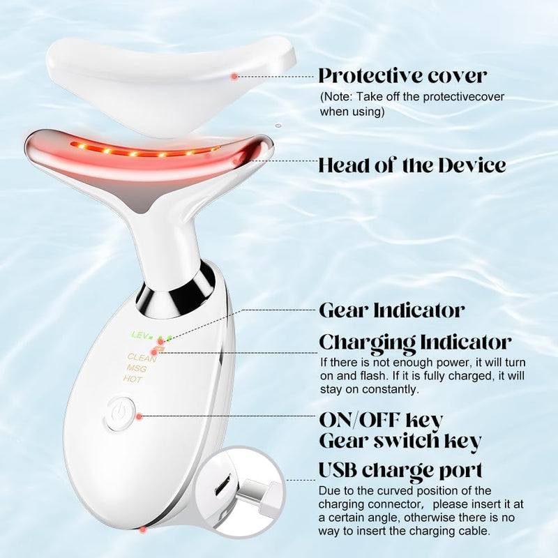 FITTO White Neck Face Massager, Face Sculpting Tool with 3 Color Modes,Ergonomic Design for Neck & Jawline, Rechargeable LED for Beauty & Relaxation