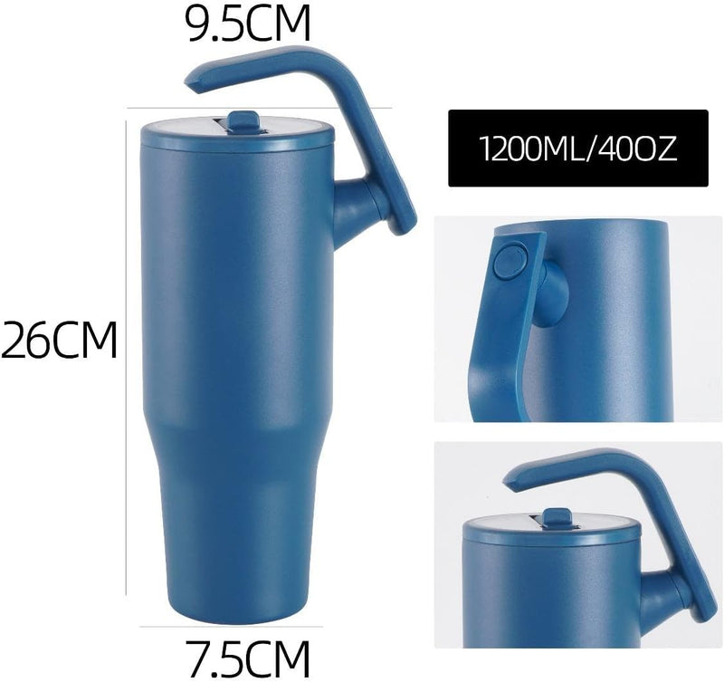 40 oz Tumbler with Handle and Straw - Leak Proof, Double Wall Vacuum Insulated Tumbler with 180° Rotatable Handle - Stainless Steel Coffee Tumbler for Hot and Cold Drinks (Deep Ocean)
