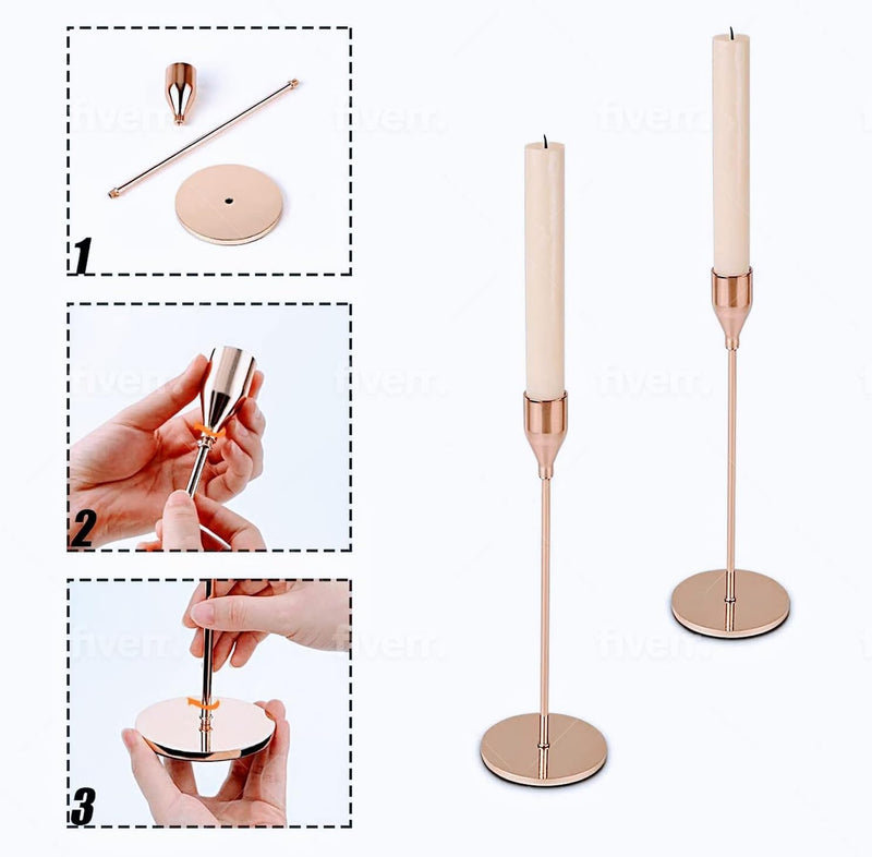 Candlestick Luxury Holder, 3PC's of holders for Party, Wedding, Dinner DECORATIVE metal Gold for tapper candles for Table, Mantel, Wedding, Dinning, Housewarming Gift