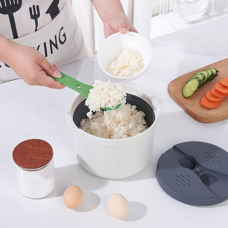 BROLEO Microwave Rice Cooker, 2L Capacity Food Grade PP Microwave Rice Cooker with Spoon, Lid and Strainer, Non Stick Steaming Pot Microwave Rice Maker for Home Meal Prep Cooker