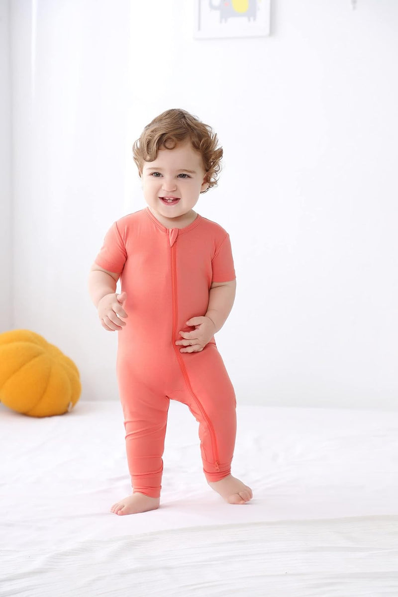 GUISBY Bamboo Baby Pajamas, Summer Short Sleeve Footless Rompers, 2 Way Zipper Sleeper