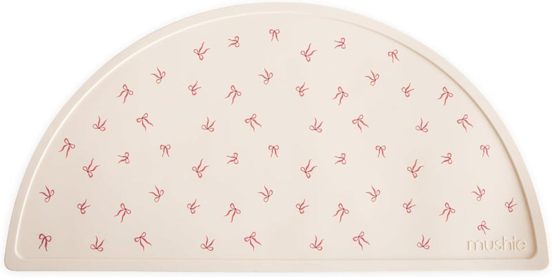 Silicone Placemat for Baby Food - Non-Slip Mat with Classic Patterns, BPA-Free, Easy-Clean Dishwasher Safe Dining Mat for Toddlers - Black Daisy - Bows