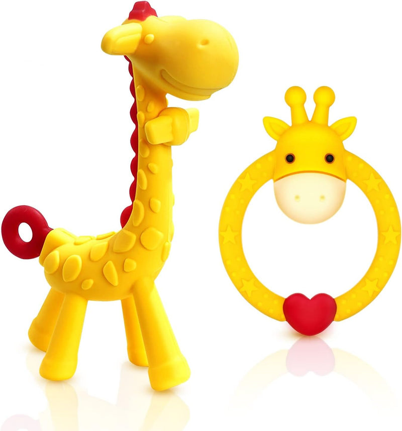 SHARE&CARE BPA Free Silicone Fruit Baby Teether Toy with Storage Case, for 3 Months Above Infant Sore Gums Pain Relief (5 Fruits)