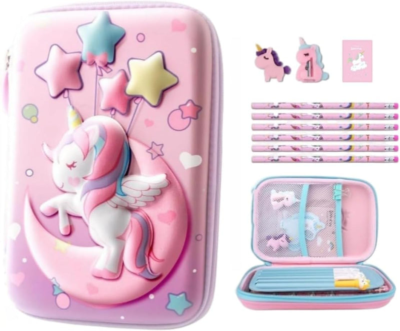 Pencil Case for Girls,Cute Unicorn Stationary Set for Kids,3D EVA School Large Capacity Pencil Pen Box with Compartment,School Supplies, Back to School Gifts for Kids,Pink (Unicorn 1) - Unicorn 1